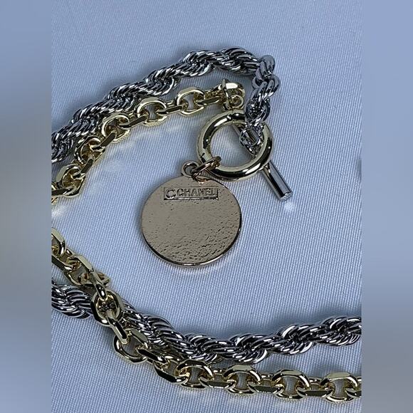 Chanel Two Tone Gold and Silver Chain Necklace Pendant - Picture 7 of 7